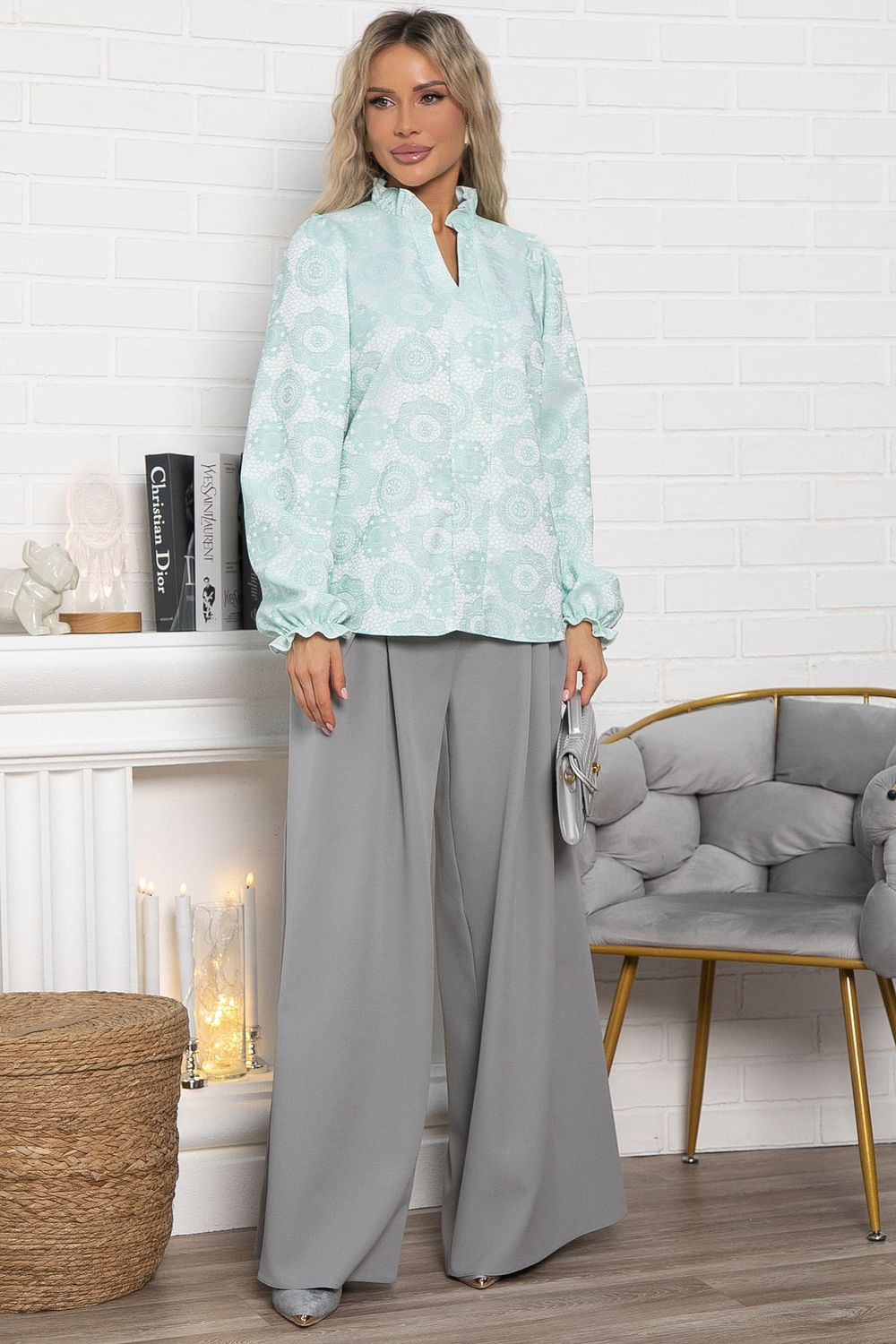 Блуза Доменика (бело-мятная) Б15017-18М LT Collection