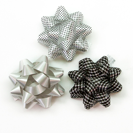 Бант-звезда, серебро/черный микс 7см