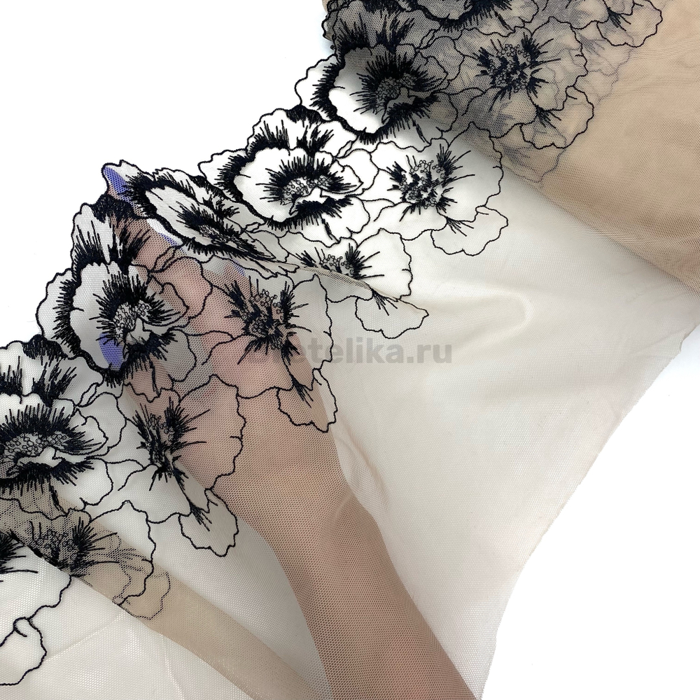 Вышивка на сетке бежевый/черный 27 см