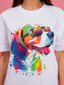 Футболка оверсайз с принтом собакой Бигль Корги Хаски