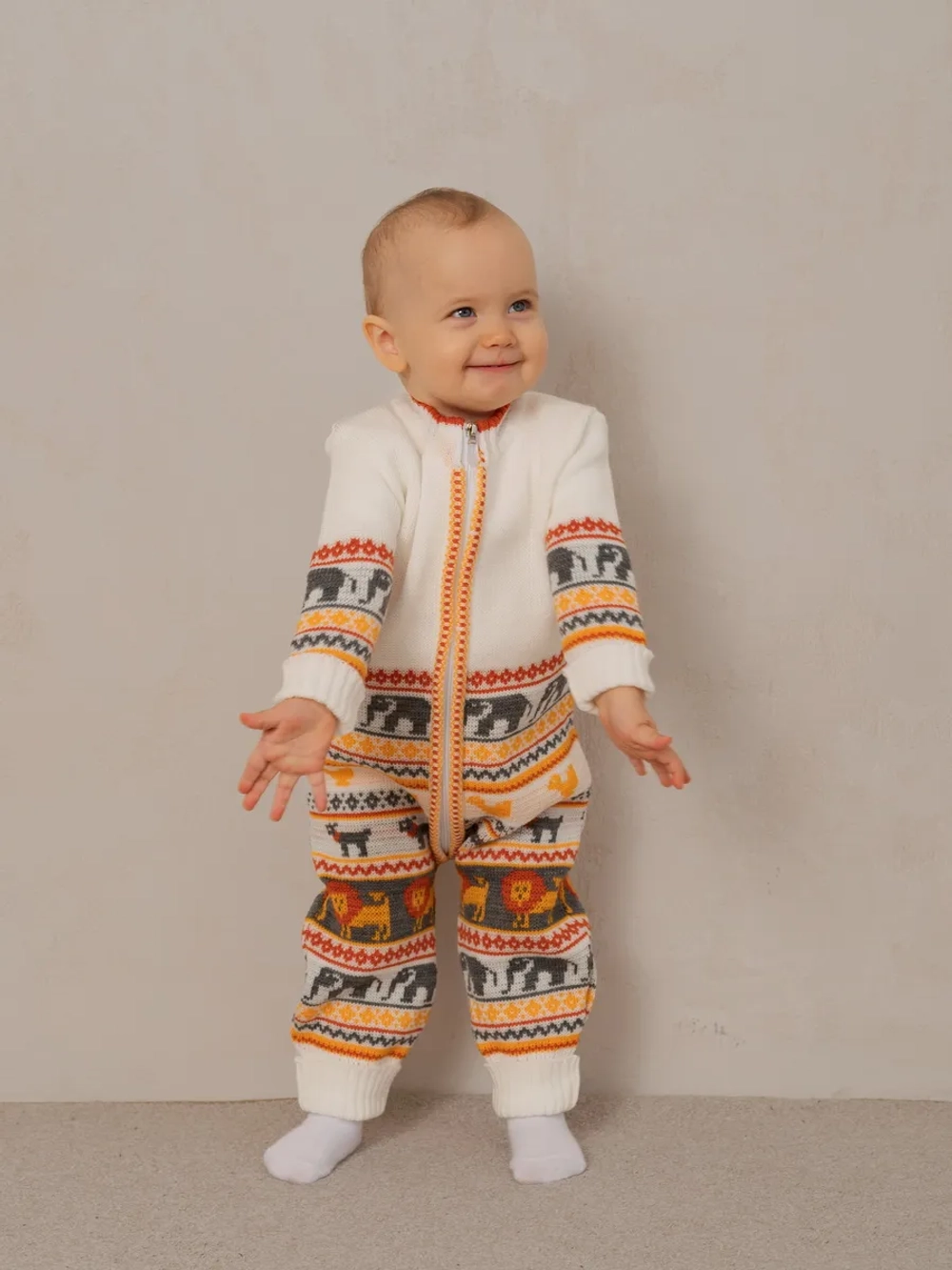 Вязаный комбинезон для новорожденных и малышей на молнии