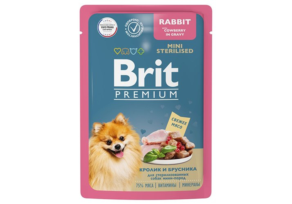 Brit Premium пауч для взрослых стерилизованных собак собак миниатюрных пород кролик и брусника в соу