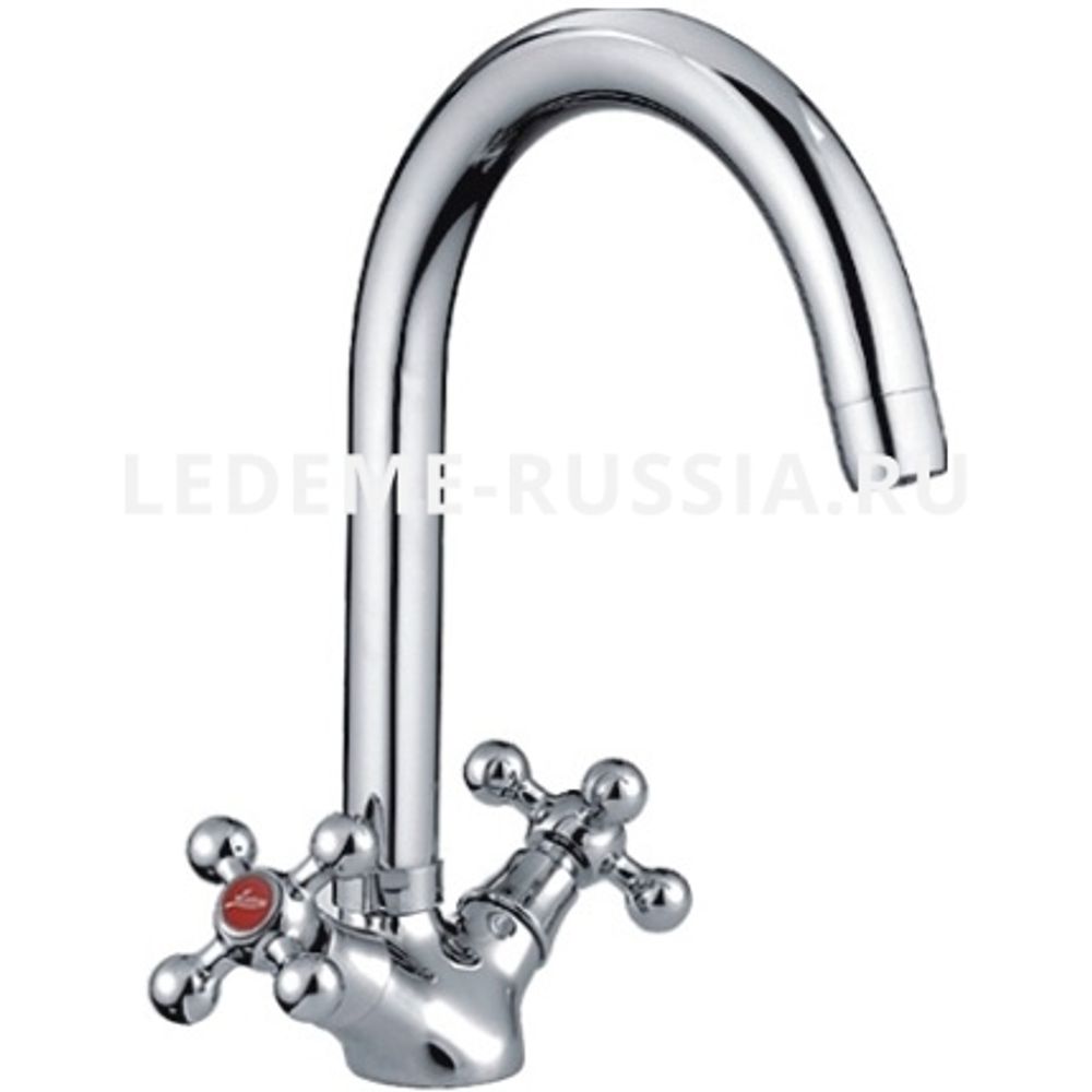 Смеситель кухня LEDEME 4319  1/2 м/к, крест