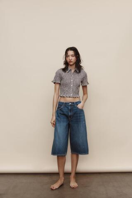 ZARA УКОРОЧЕННАЯ РУБАШКА В КЛЕТКУ ВИШИ, ТЕМНО-КОРИЧНЕВЫЙ
