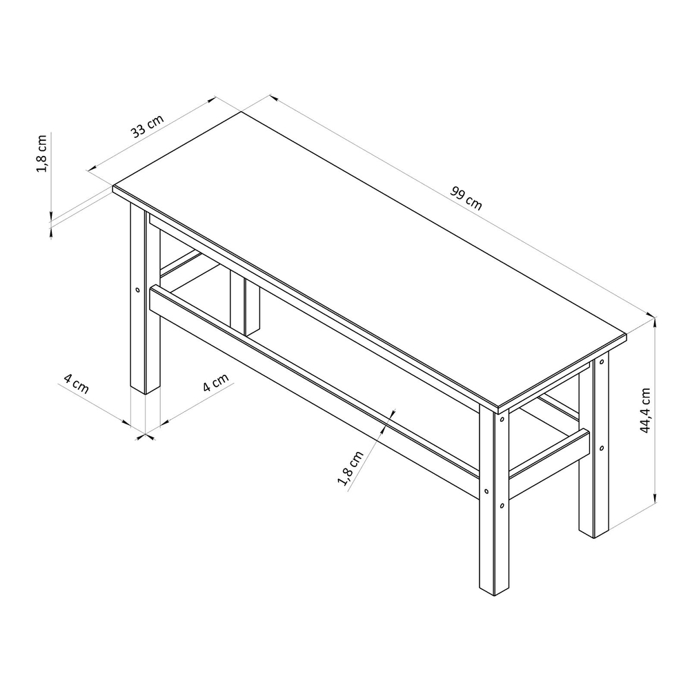 Журнальный столик, 99х33х44, Ральф, банкетка в прихожую, скамья деревянная, для дома и сада, Dipriz