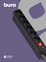 Сетевой фильтр Buro 600SH-16-1.8-B 1.8м, 6 розеток, с выключателем,черный
