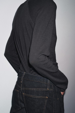 ZARA ХЛОПКОВАЯ ФУТБОЛКА РЕГЛАН, АНТРАЦИТОВО-СЕРЫЙ