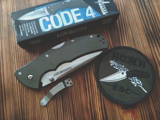 Складной нож Cold Steel 58PS Code-4 Spear Point Plain c клинком из стали CPM-S35VN, рукоять алюминий