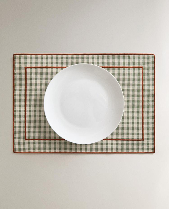 ZARA HOME САЛФЕТКА ПОД СТОЛОВЫЕ ПРИБОРЫ В КЛЕТКУ, ЗЕЛЕНЫЙ