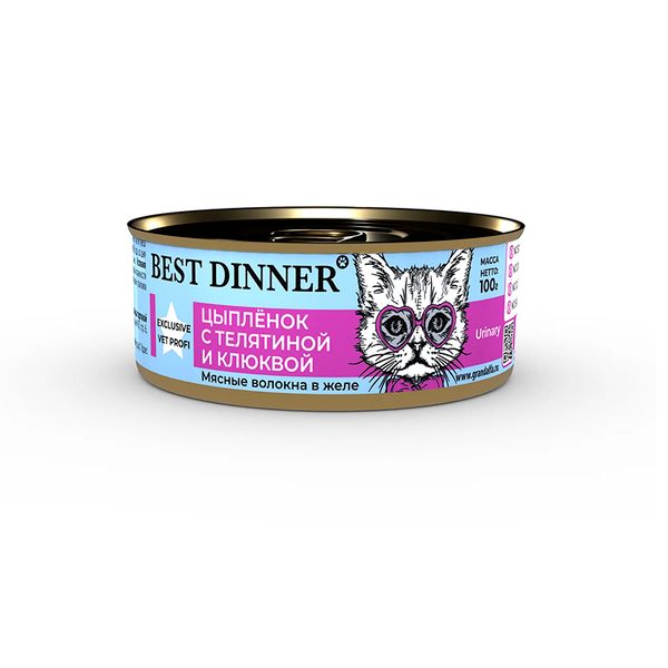Влажный корм Best Dinner Vet Profi Urinary, для кошек с 6 месяцев, цыпленок/телятина/клюква, 100 г