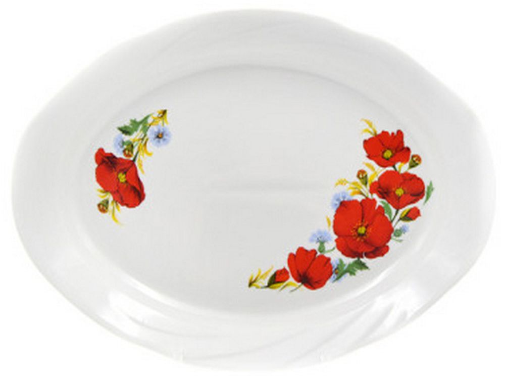 Блюдо овальное "МАКИ КРАСНЫЕ (Идиллия)" 33 см, Беларусь.