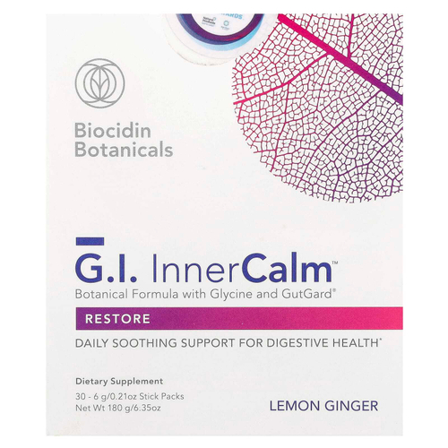 Biocidin Botanicals, G.I. Inner Calm™, лимон и имбирь, 30 стик-пакетов по 6 г (0,21 унции)