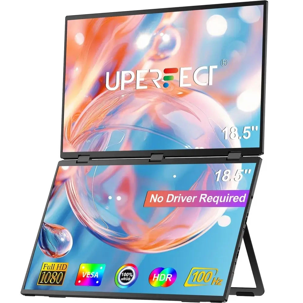 18.5" Портативный двойной монитор с откидной подставкой Delta Plus FHD IPS 1980х1080, 100 Гц