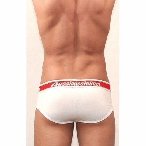 Мужские трусы брифы белые с красной резинкой AussieBum Brief AB000340