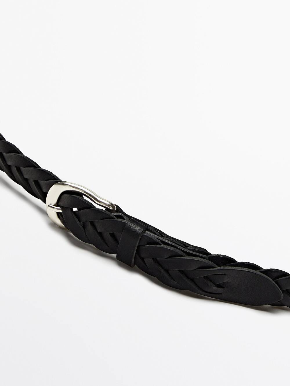 Massimo Dutti Плетеный ремень из кожи, черный