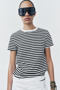 ZARA ФУТБОЛКА INTERLOCK С КОРОТКИМ РУКАВОМ, ПОЛОСКИ