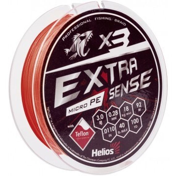 Шнур Helios Extrasense X3 PE Red 92m 3/40LB 0.28mm (HS-ES-X3-3/40LB)