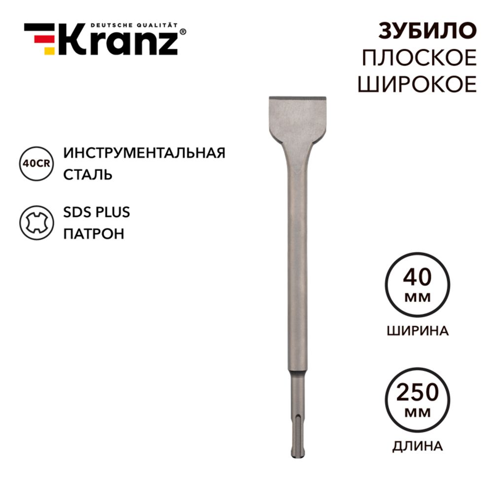 Зубило плоское широкое, 14х40х250мм, хвостовик SDS-plus KRANZ