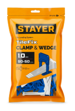 STAYER СВП TileFix, комплект: 1,0 мм, зажим + клин, 50 + 50 шт, система выравнивания плитки ″ворота″ (33841-H50)