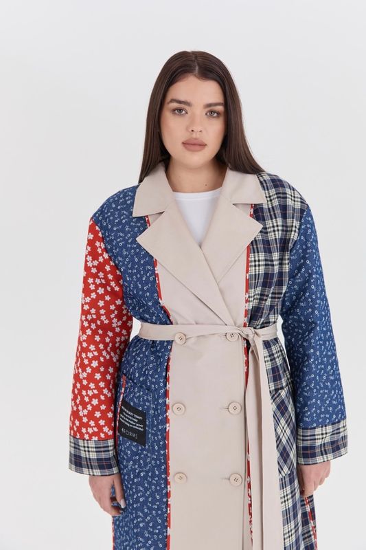 Двусторонний комбинированный тренч с кантом, молочный