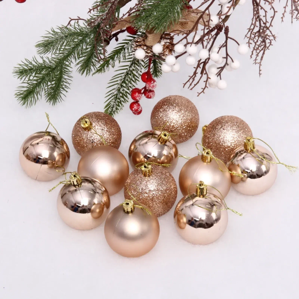 Новогодние шары 6 см (набор 24 шт) «Микс фактур», шампань