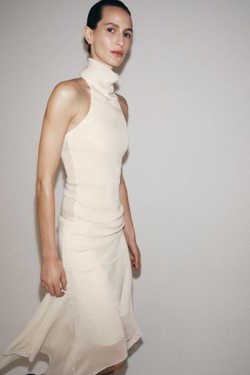 ZARA СТРУЯЩАЯСЯ ЮБКА АСИММЕТРИЧНОГО КРОЯ, ЭКРЮ