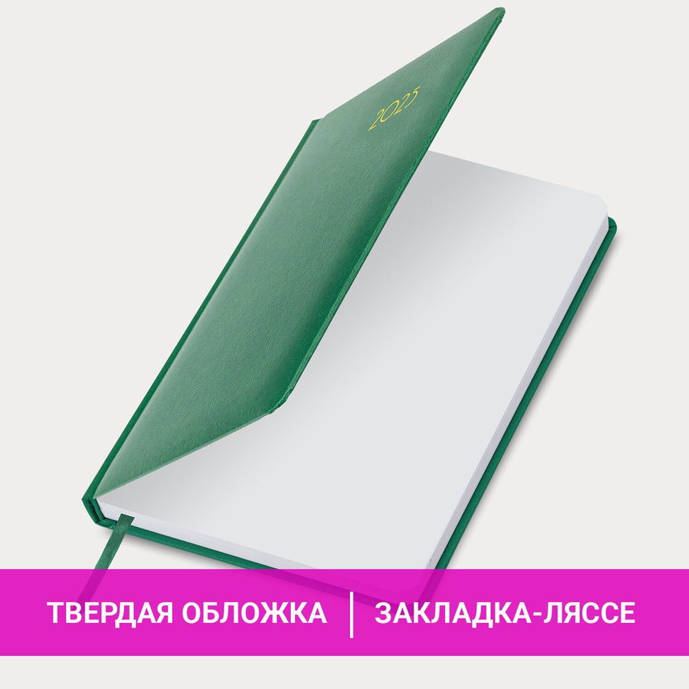 Ежедневник датированный 2025 А5 138x213 мм BRAUBERG "Select" балакрон зеленый (2 штуки в упаковке)
