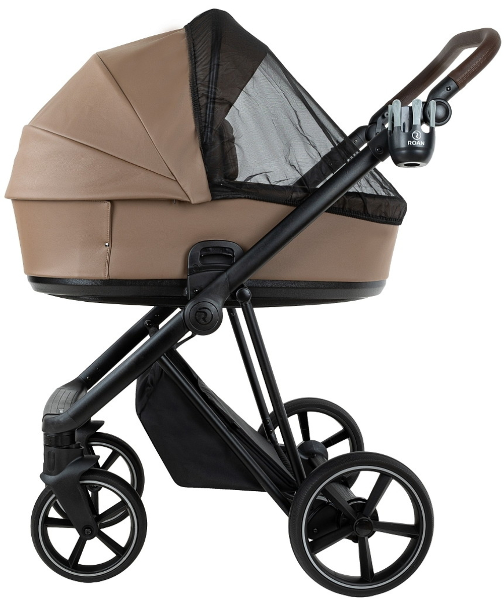 Детская коляска Roan Sol Vintage Leather 2.0 3 в 1 с автокреслом Pituso Baesa Pro Black,Beige Canopy SL/11/L Camel/Black/руч.Тем.коричневый