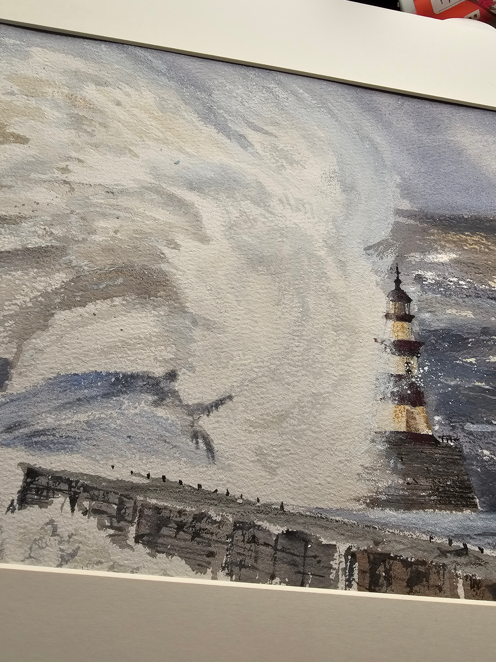 Картина авторская акварельная в паспарту 30х40 см на стену для интерьера "Шторм"