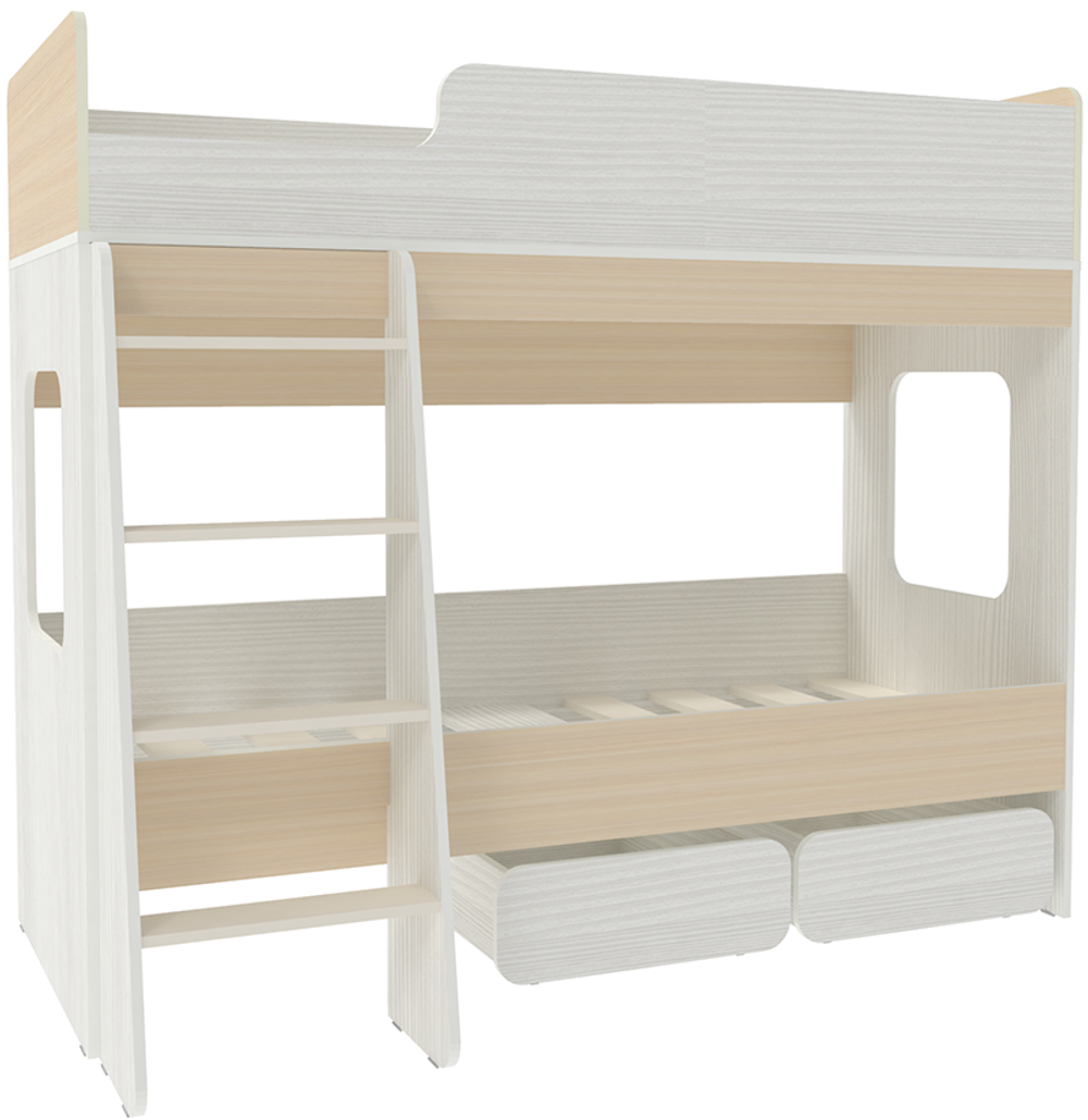 Двухъярусная кровать КарИВи Л-38 Белое Дерево  Дуб Молочный