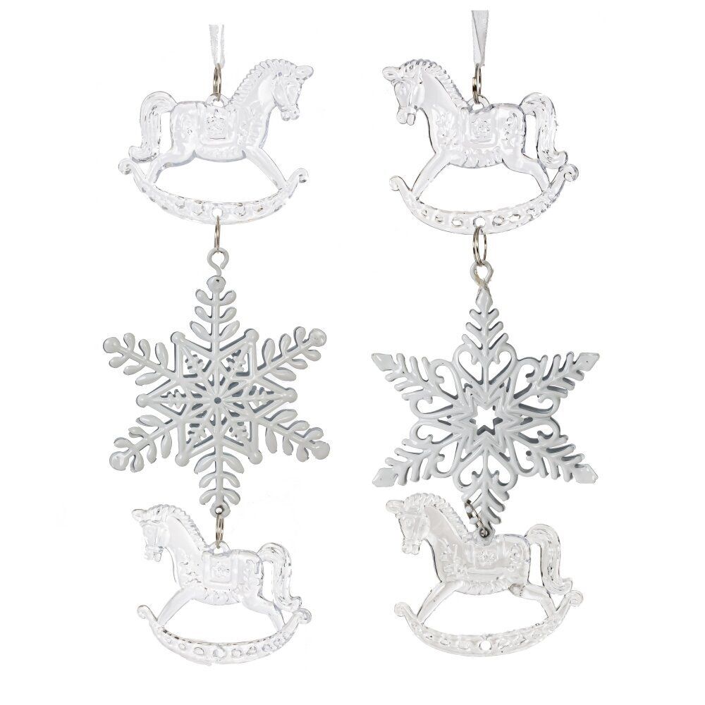 GAEM Украшение новогоднеe подвеска"Снежинка с лошадками", L6,5 W1 H19 см, 2в.