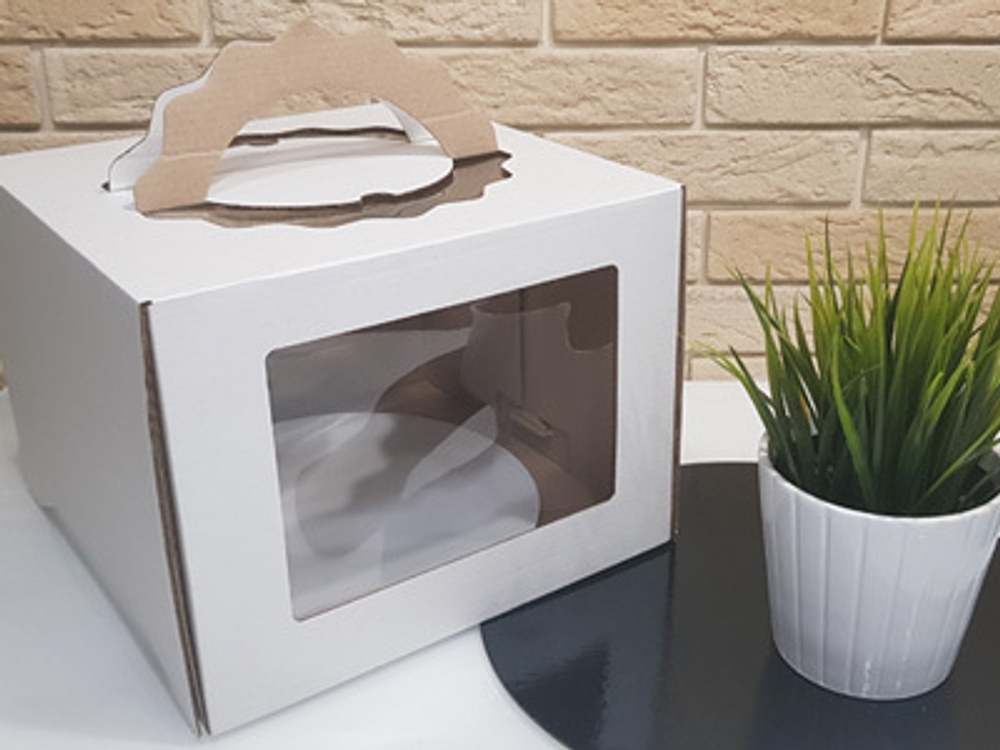 Коробка для торта с фигурными ручками 24х24х20