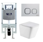 Унитаз подвесной WeltWasser AMBERG 497 ST + GELBACH 043 GL-WT + AMBERG RD-WT белый глянцевый, безободковый, с крышкой микролифт, слив-торнадо, с инсталляцией и белой кнопкой