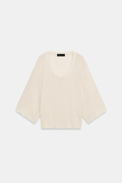 ZARA ТРИКОТАЖНЫЙ ТОП С ПРИСБОРЕННЫМ ВЫРЕЗОМ, ЭКРЮ