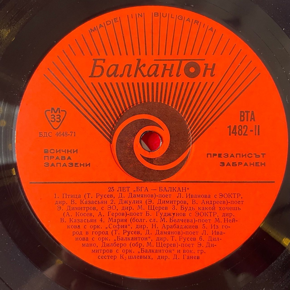 Винтажная виниловая пластинка LP 25 Лет Болгарской Г ражданской Авиации БГА Балкан (Болгария 1972)