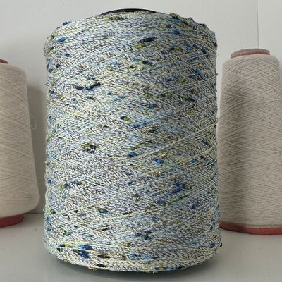 CRISTALLO - Luxury Production by Ri.Go; 75% хлопок, 15% люрекс, 10п/а; 800м/100гр; col.4068, цвет: бело-серебристая с серебряным и золотым люрексом «шишечками» и сине-голубыми и лимонными «шишечками»