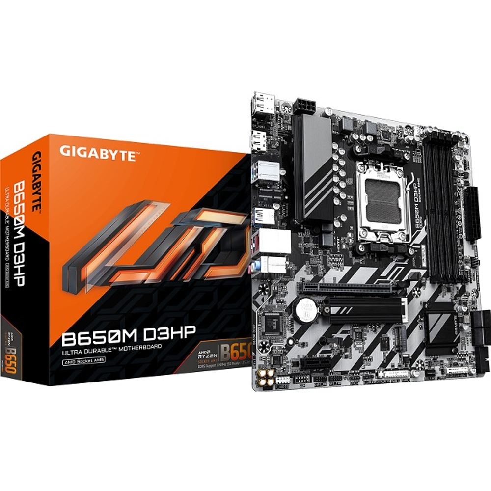 Материнская плата GIGABYTE B650M D3HP 1.3 (AM5/AMD B650/4xDDR5/2xPCI-Ex16/2xM.2/SB7.1/GLAN/2xDisplayPort/HDMI/mATX)
