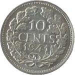 Netherlands, 10 Cents, 1941 – Queen Wilhelmina, UNC