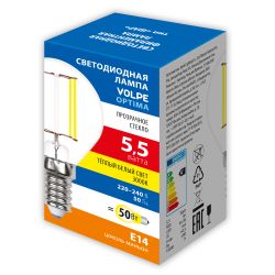 LED-G45-5.5W-3000K-E14-CL-SLF Лампа светодиодная. Форма шар. прозрачная. Теплый белый свет 3000K. ТМ Volpe