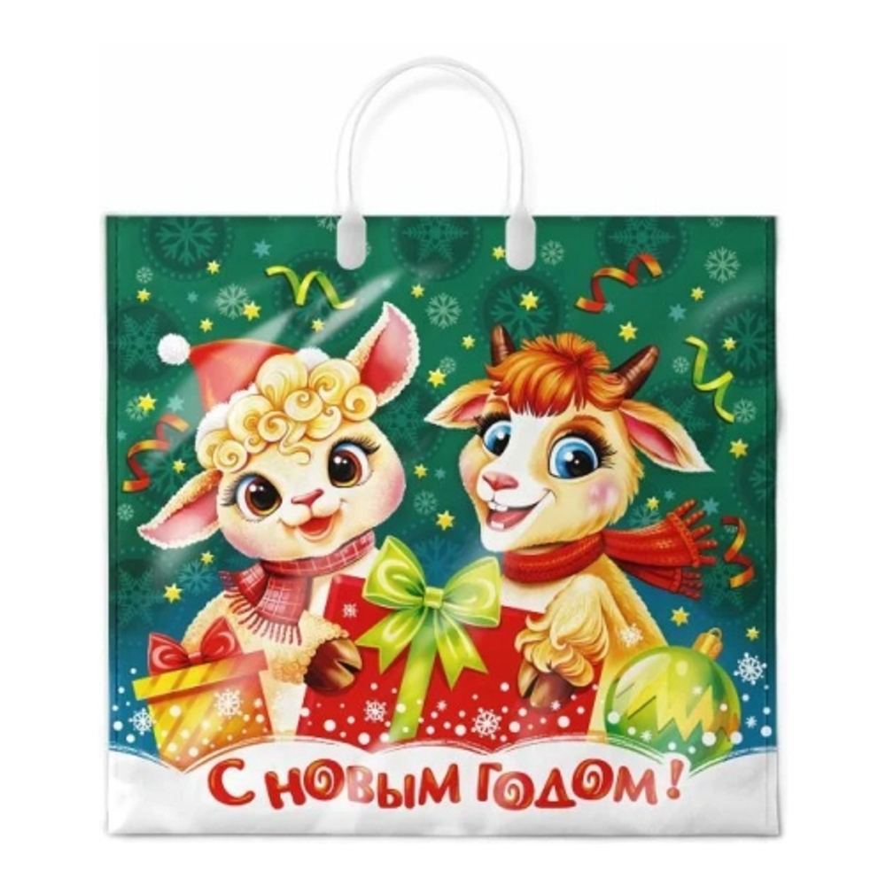 Новогодние пакеты с пластмассовыми ручками 37х34+6см 80мкм (10/100шт)