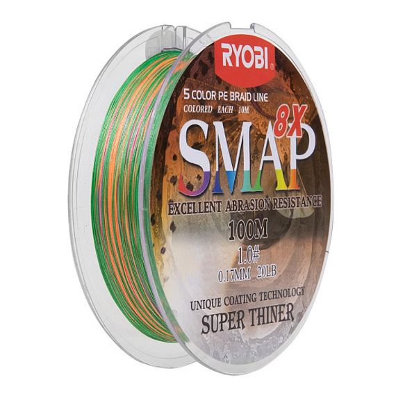 Шнур SMAP PE8X-100M 1.0# Multi Colour 0,165мм Ryobi