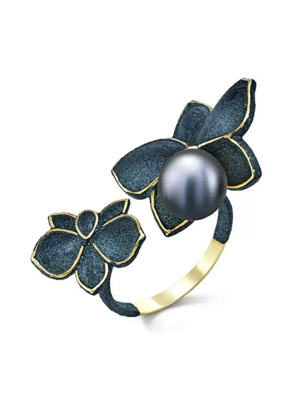 Кольцо серебро 925 орхидея жемчуг эмаль