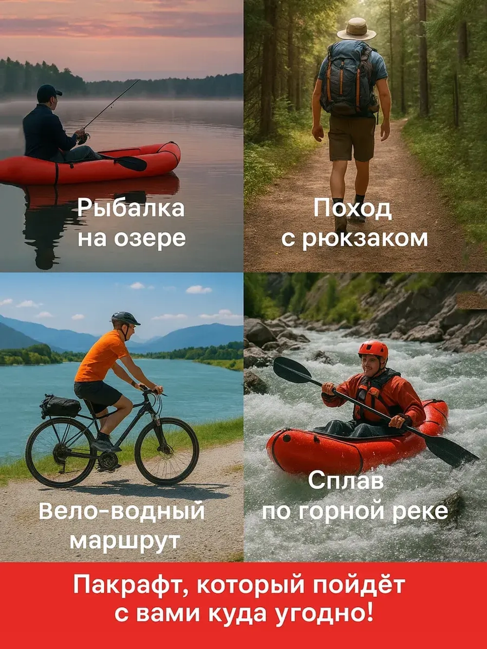 Лодка для рыбалки пакрафт Эскимос 260 М Двухсекционный с 10 рым-петлями