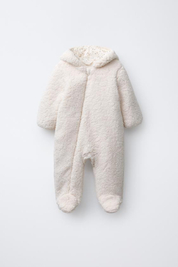 ZARA КОМБИНЕЗОН ИЗ ИСКУССТВЕННОЙ ОВЧИНЫ И ПОЛАРФЛИСА, ЭКРЮ