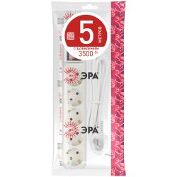 Удлинитель электрический ЭРА U-5es-5m-3x1 с заземлением с выключателем 5 розеток 5м ПВС 3x1мм2 16А | Бытовые удлинители