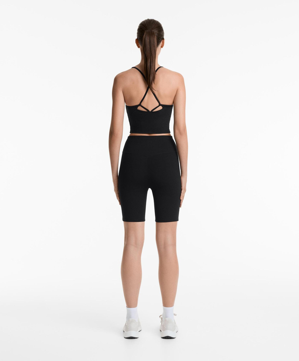 OYSHO Леггинсы-велосипедки полиамидные хлопковые с высокой посадкой 20 см, чёрный