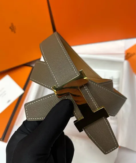 Двусторонний ремень Hermes, Бежевый/коричневый