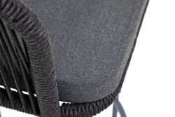 "Марсель" стул барный плетеный из роупа, каркас из стали серый (RAL7022) муар, роуп темно-серый круглый, ткань темно-серая 027