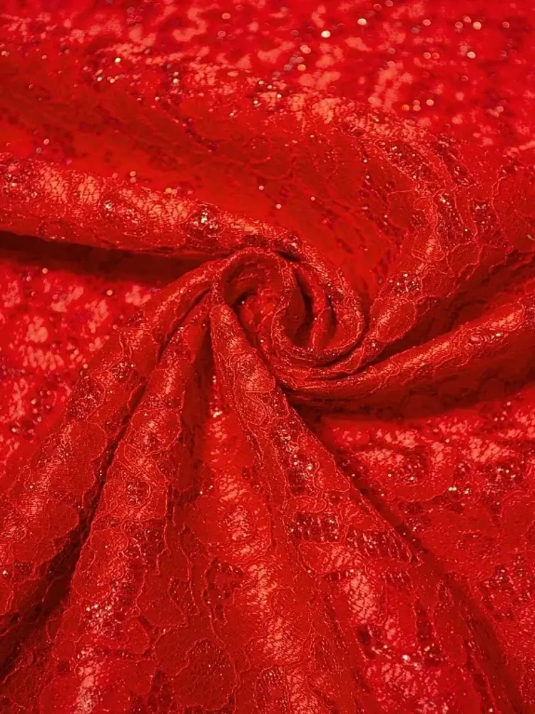 Ткань кружево на трикотажной основе люрекс, 230 гр/м2, 150 см, красный, под заказ