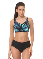 Раздельный купальник: принтованный лиф и высокие плавки (Размер: D/L) (Цвет: синий с черным)